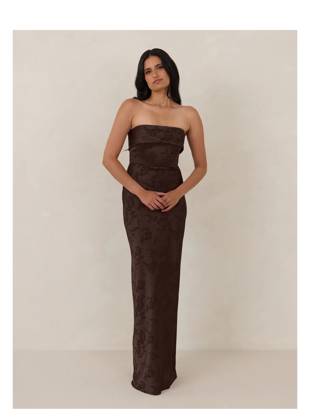 Park & Fifth Strapless Dark Brown Jacquard Gown
